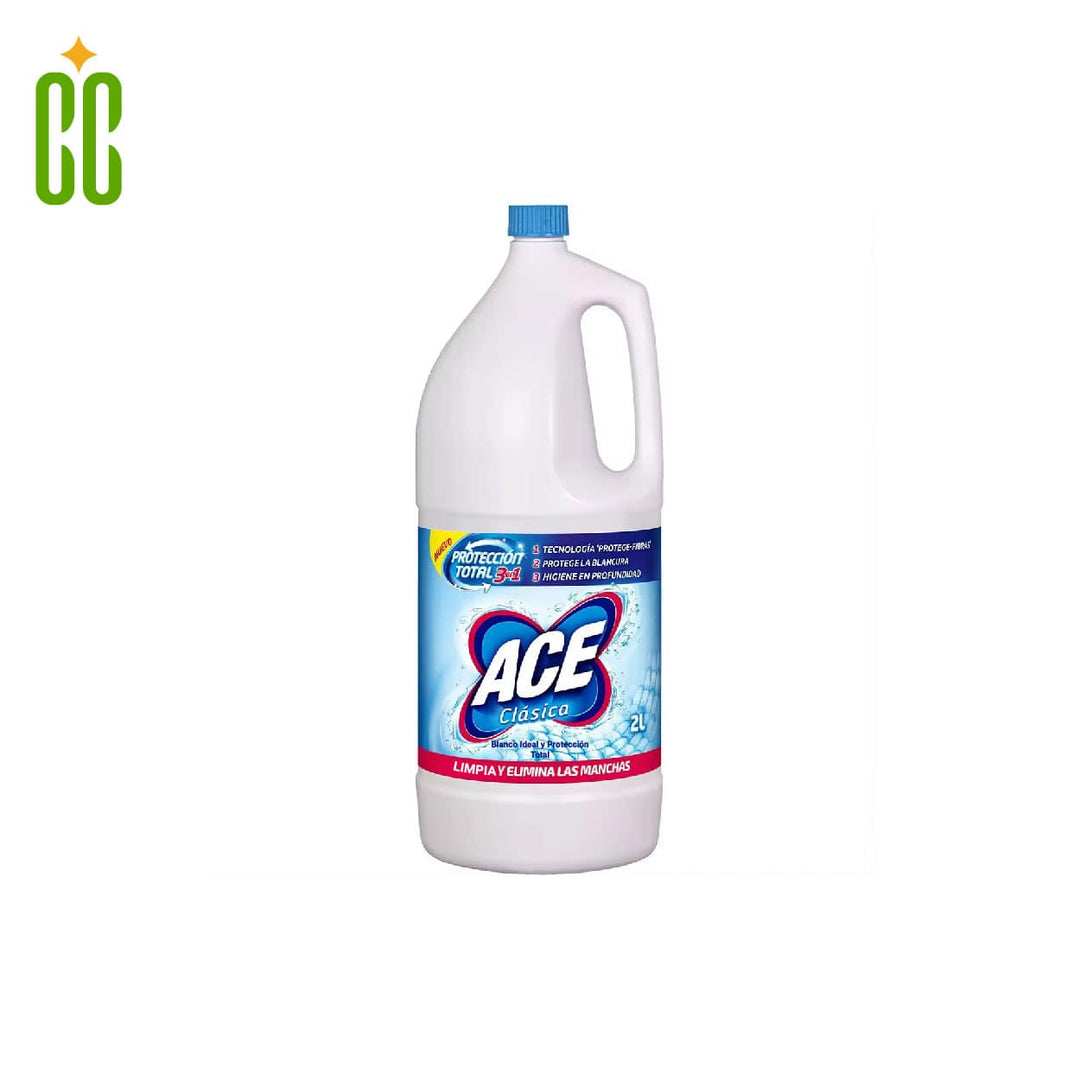 ACE - Lejía Blanco Ideal y Protección Total, 3-en-1, Limpia y Elimina Las Manchas, 2L
