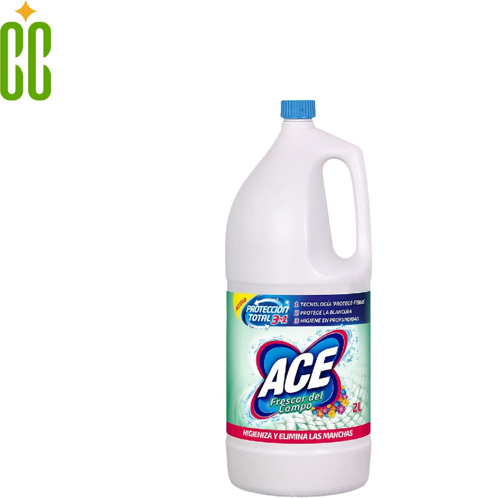 ACE - Lejía Frescor Del Campo, Blanco Ideal y Protección Total, 3-en-1, Limpia y Elimina Las Manchas, 2L