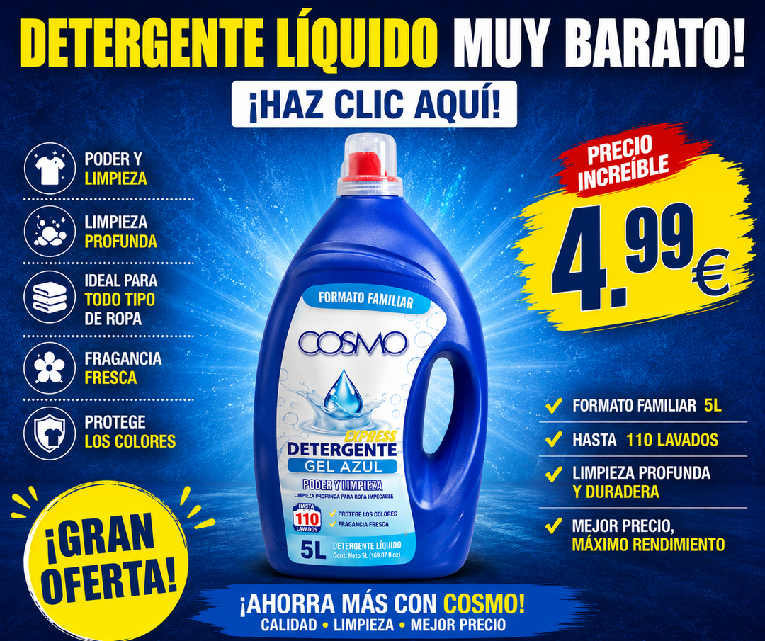 COSMO Detergente Gel Azul 5L – Poder y Limpieza para Toda la Familia