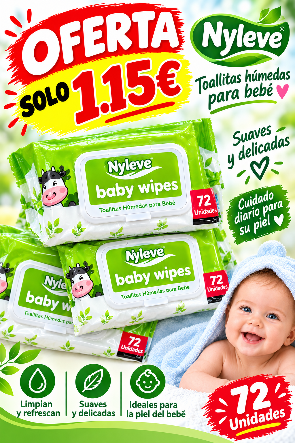 Nyleve Baby Wipes – 72 Unidades