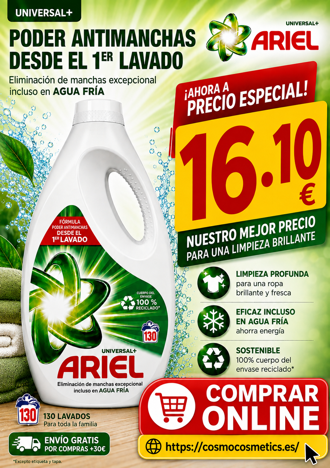 Ariel Universal Detergente Líquido – 130 Lavados