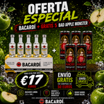 BACARDI Limón Rum – 10 x 5cl Mini Bottles + FREE 5 x Bad Apple Monster Energy Drinks