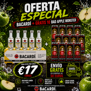 BACARDI Limón Rum – 10 x 5cl Mini Bottles + FREE 10 x Bad Apple Monster Energy Drinks