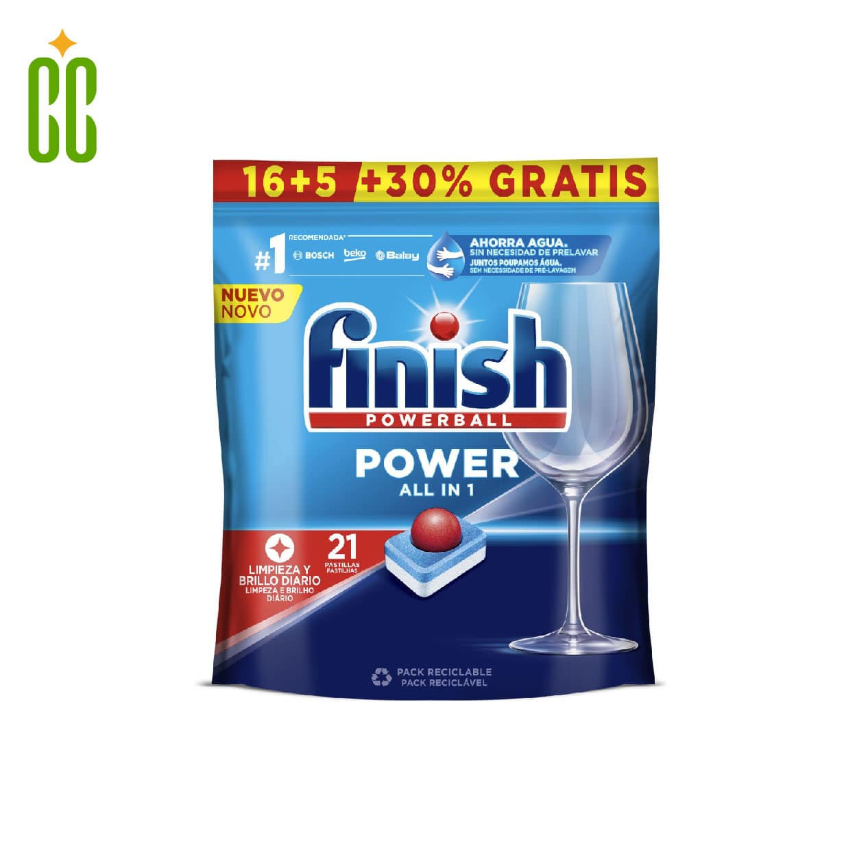 Finish Powerball Lavavajillas Todo en 1, 21 Pastillas