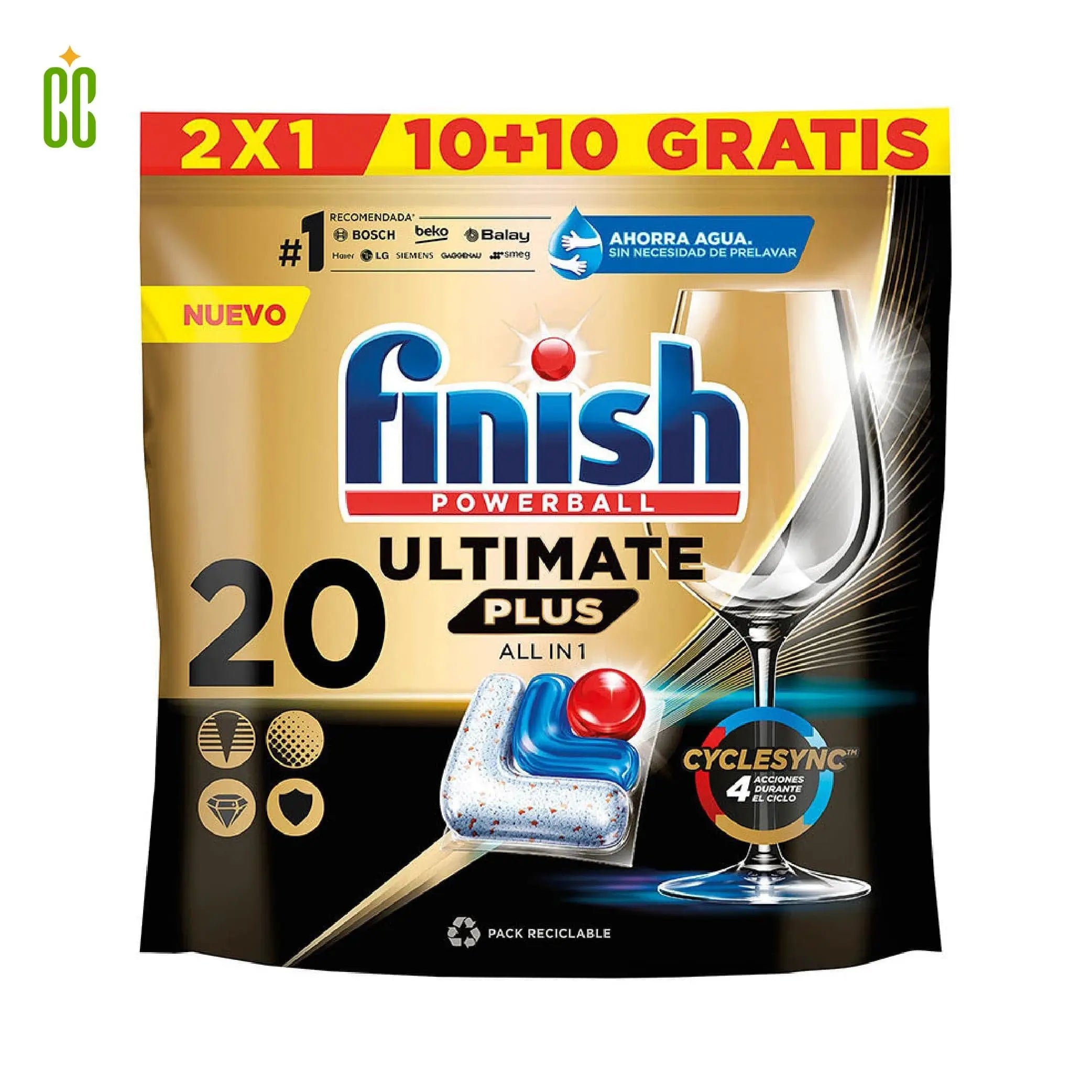 Finish Powerball Ultimate Plus Todo en Uno Lavavajillas, 20 Capsulas 244g